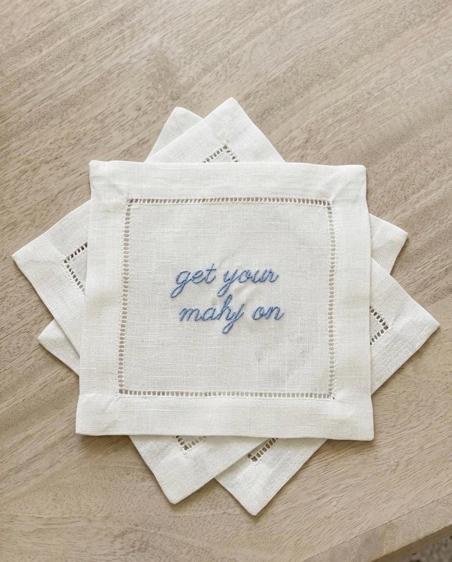 Mahjong Embroidered Cocktail Napkins - Set of 4