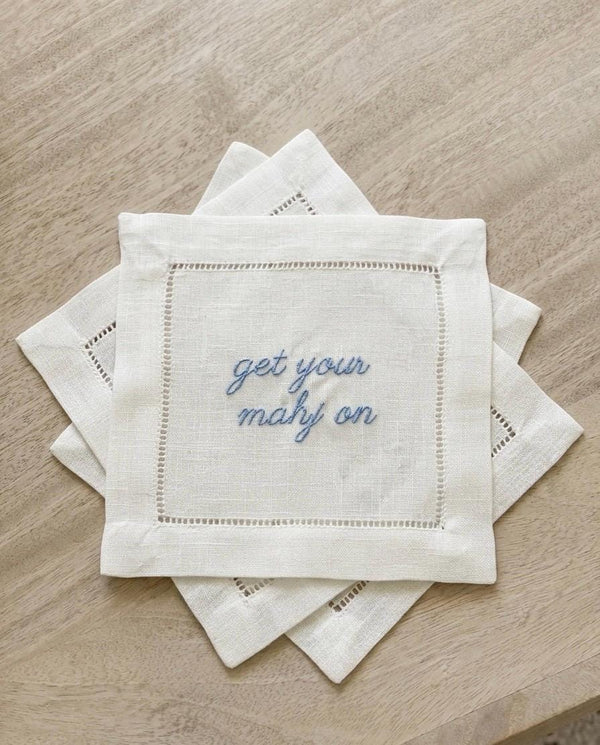 Mahjong Embroidered Cocktail Napkins - Set of 4